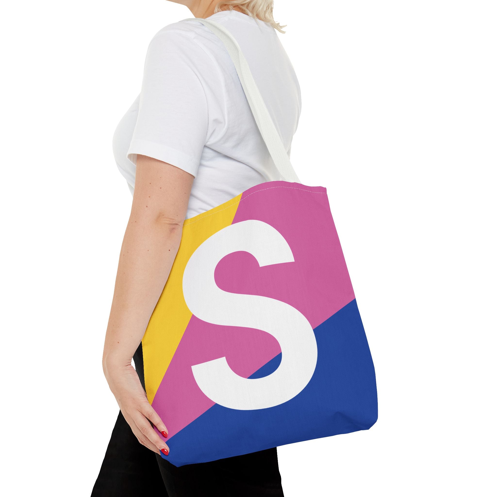 Monogram 'S' Colorblock Tote Bag — Personalized Initial S Shoulder Tote