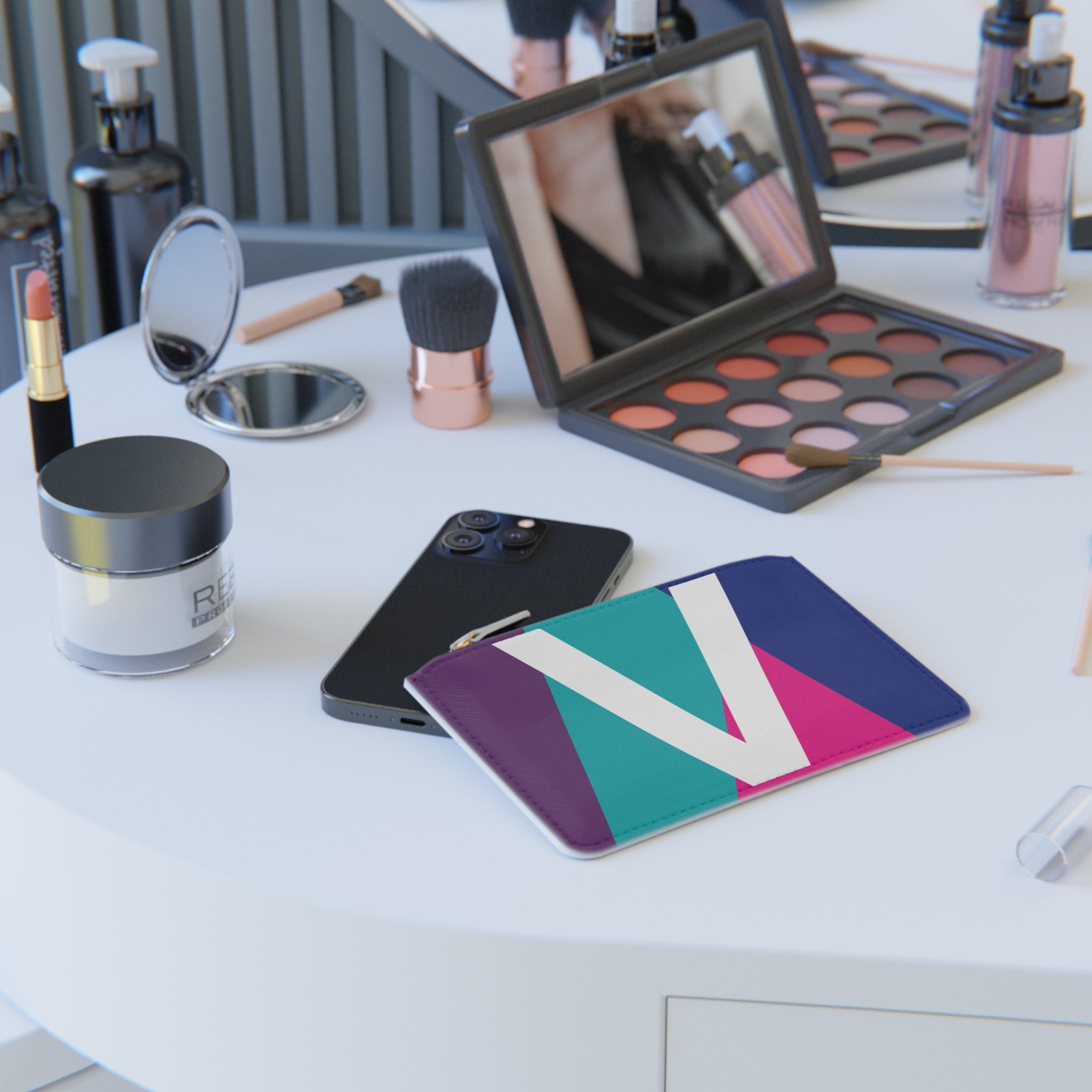 Initial V Mini Clutch — Colorblock Monogram Wristlet Wallet