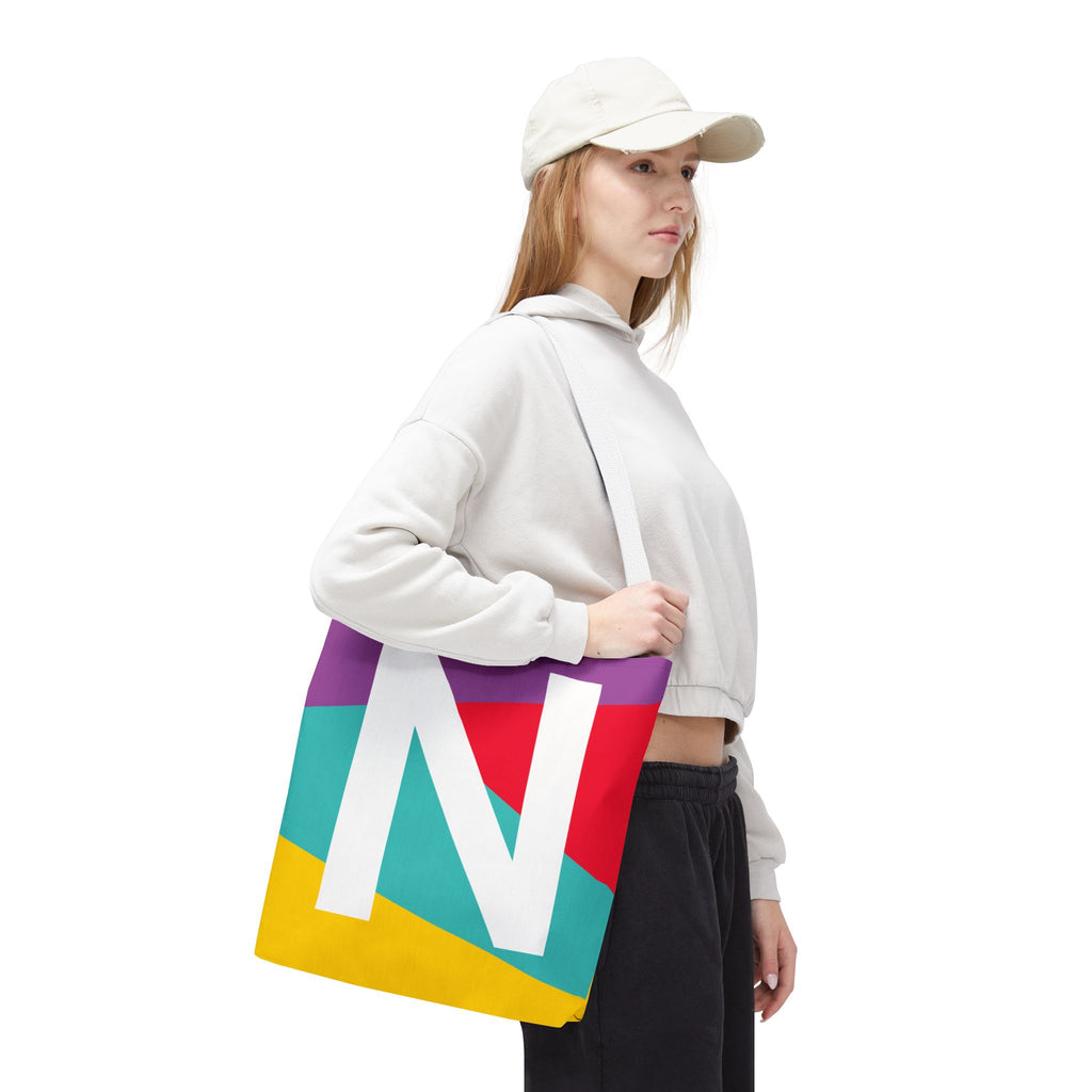 Monogram 'N' Colorblock Tote Bag — Personalized Initial N Shoulder Tote