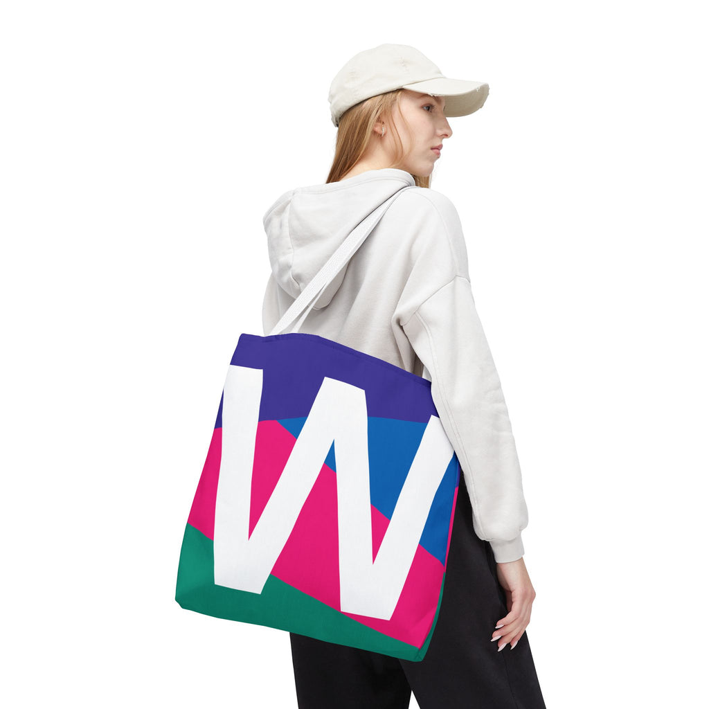 Monogram 'W' Colorblock Tote Bag — Personalized Initial W Shoulder Tote