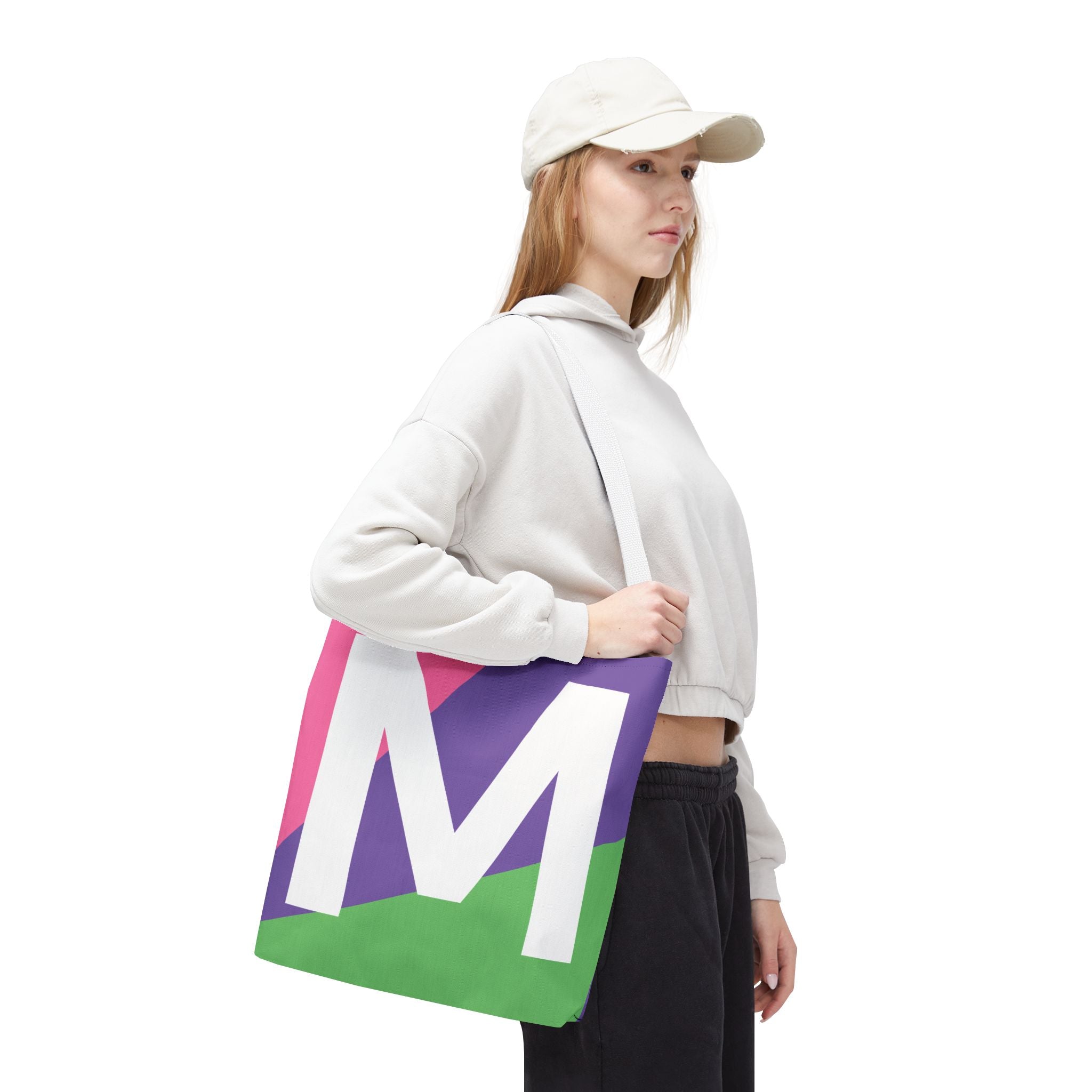 Monogram 'M' Colorblock Tote Bag — Personalized Initial M Shoulder Tote