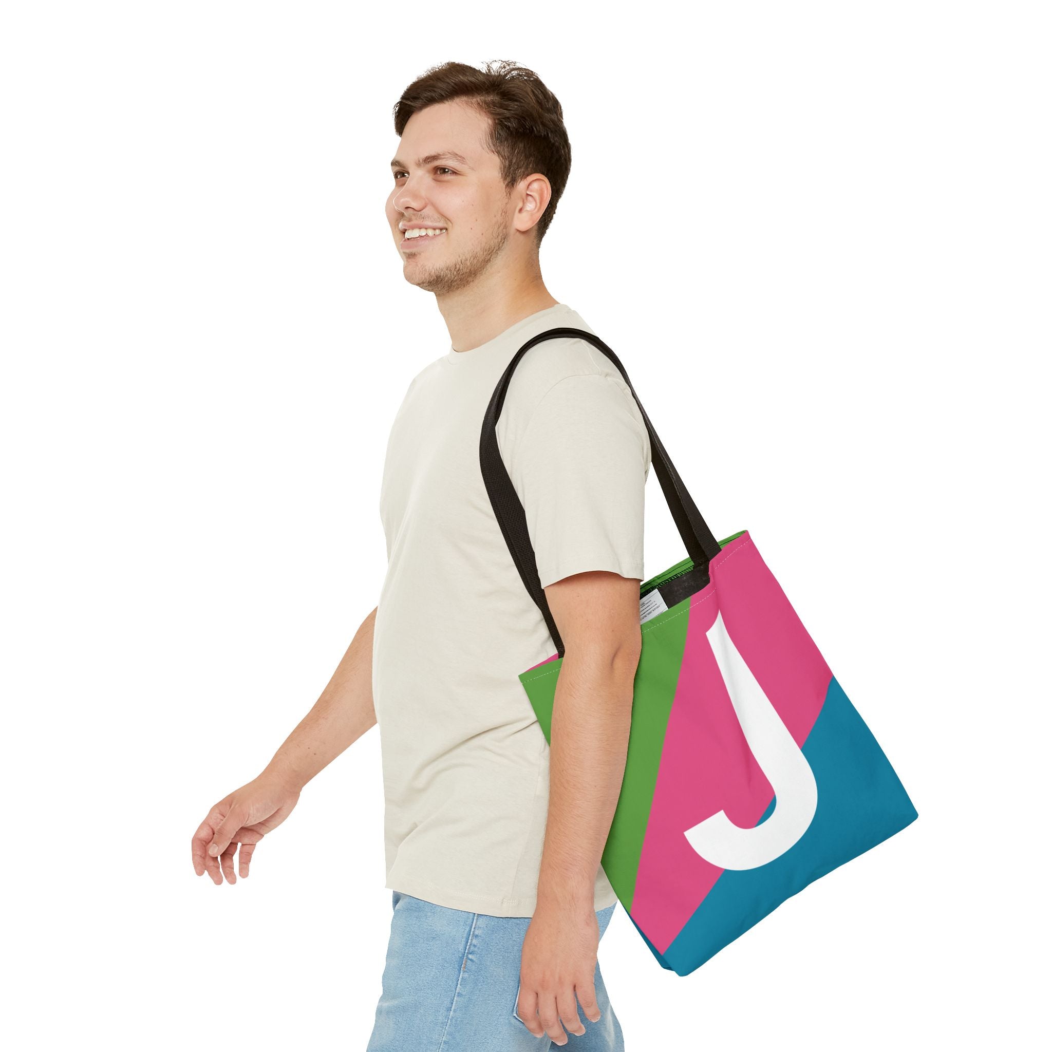 Monogram 'J' Colorblock Tote Bag — Personalized Initial J Shoulder Tote