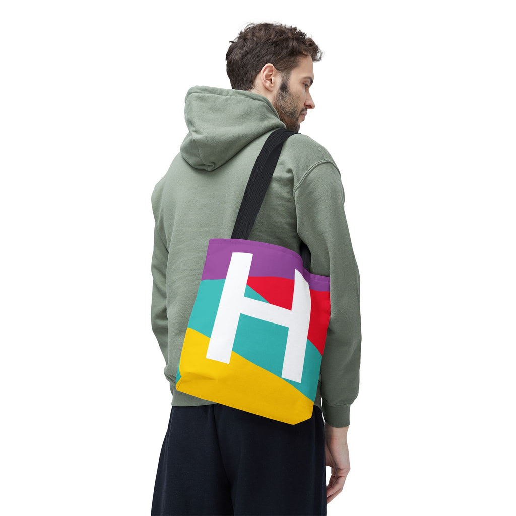 Monogram 'H' Colorblock Tote Bag — Personalized Initial H Shoulder Tote