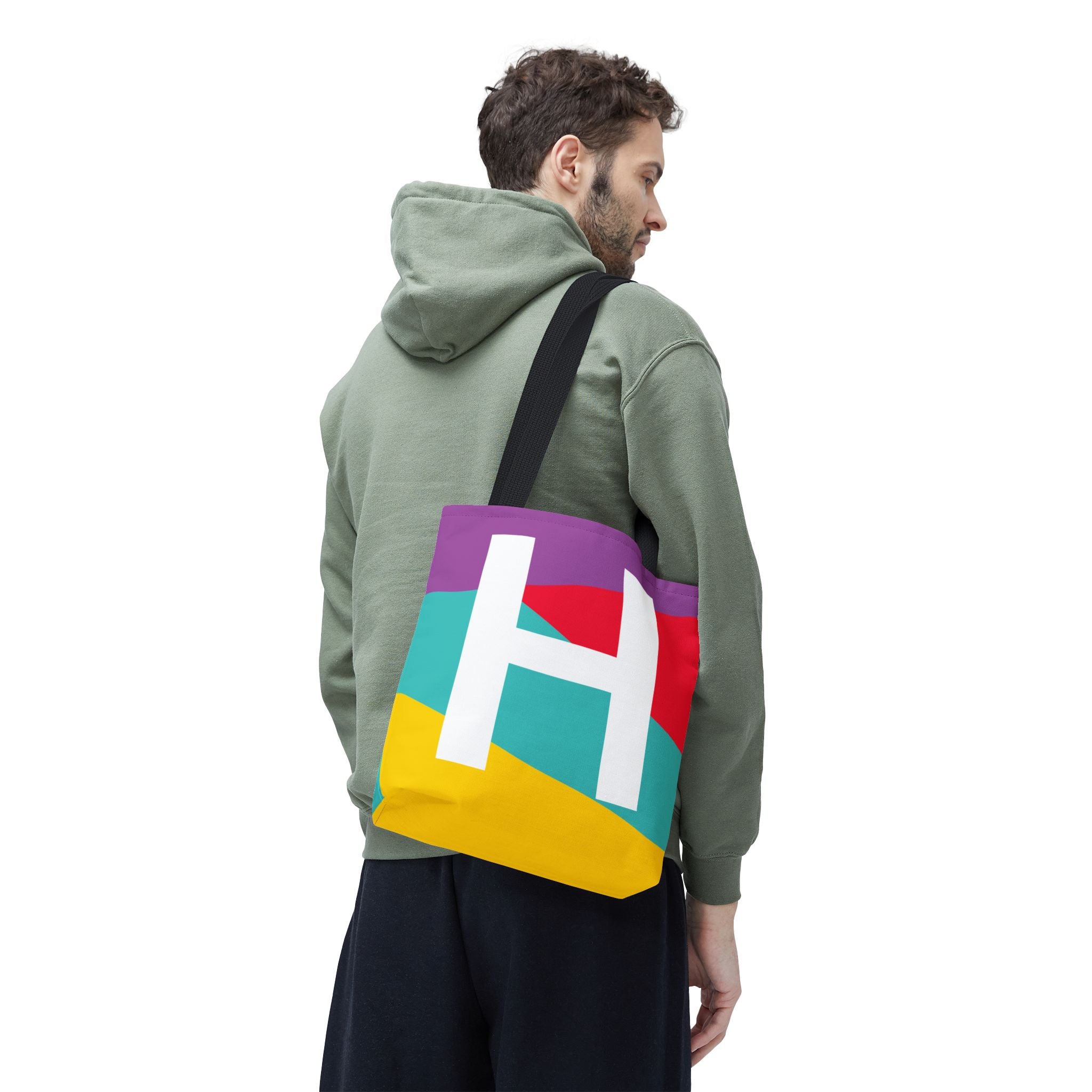 Monogram 'H' Colorblock Tote Bag — Personalized Initial H Shoulder Tote