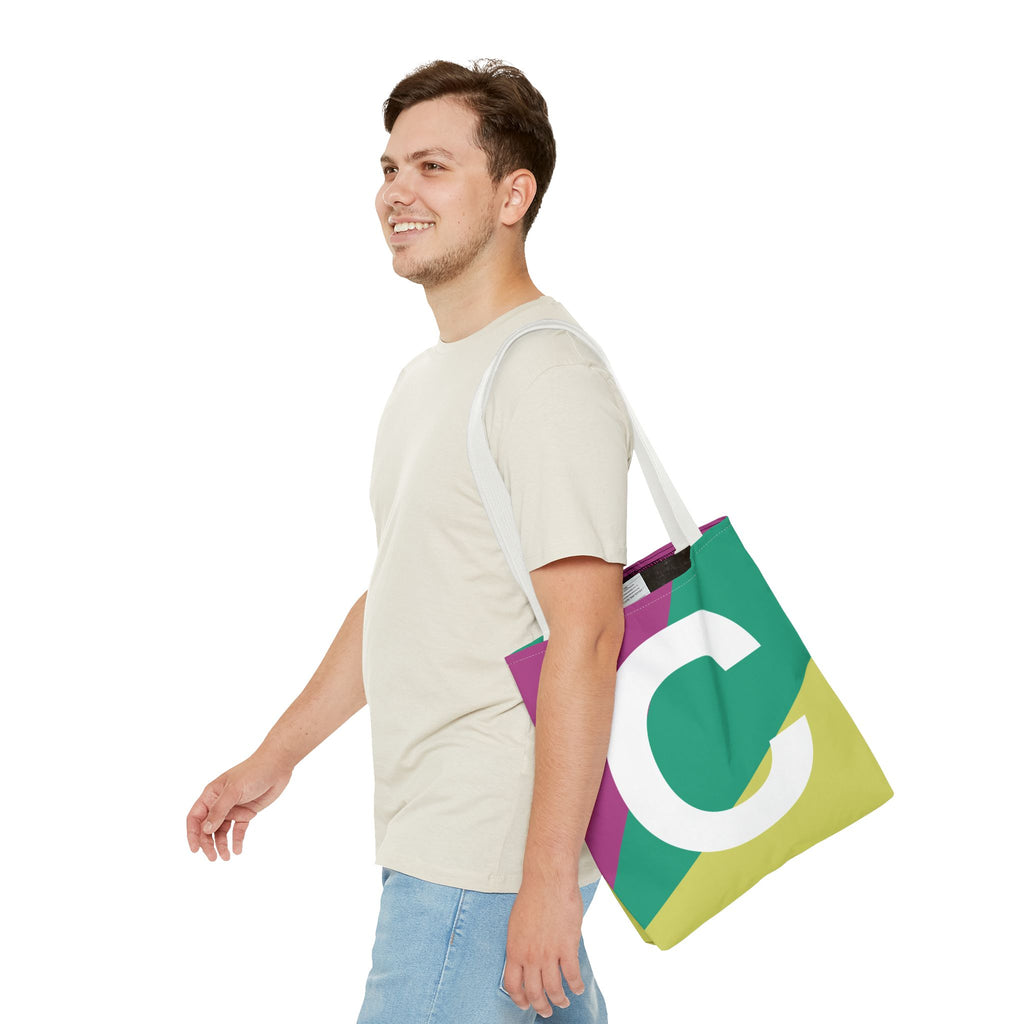 Monogram 'C' Colorblock Tote Bag — Personalized Initial C Shoulder Tote