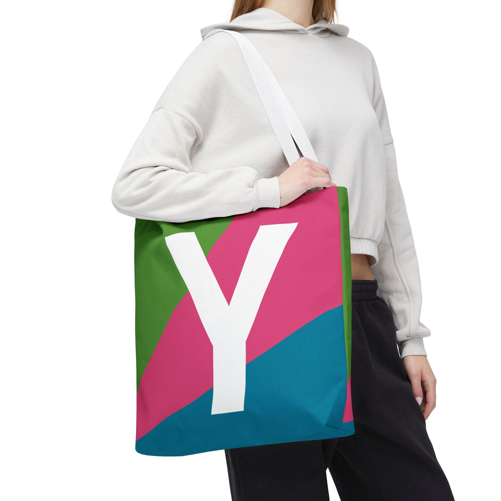 Monogram 'Y' Colorblock Tote Bag — Personalized Initial Y Shoulder Tote