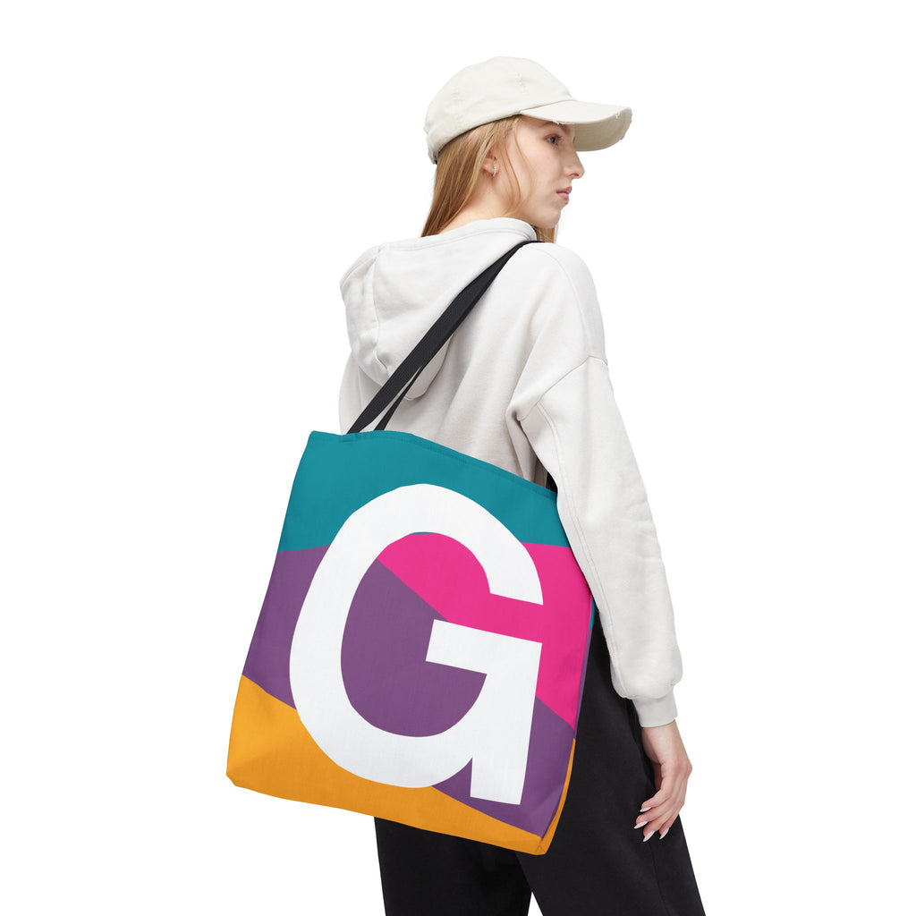 Monogram 'G' Colorblock Tote Bag — Personalized Initial G Shoulder Tote