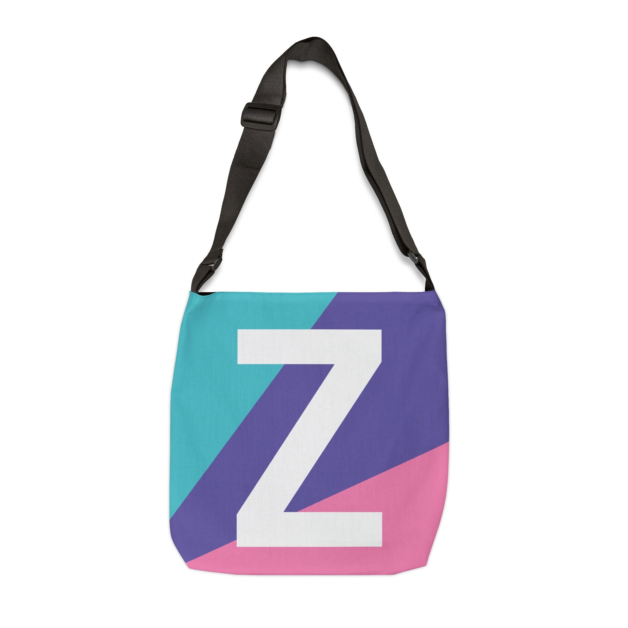 Initial Letter 'Z' Colorblock Adjustable Tote Bag — Monogram Alphabet Shoulder Bag
