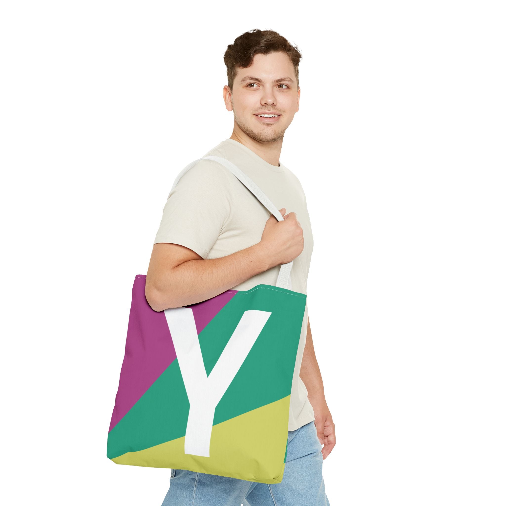 Monogram 'Y' Colorblock Tote Bag — Personalized Initial Y Shoulder Tote