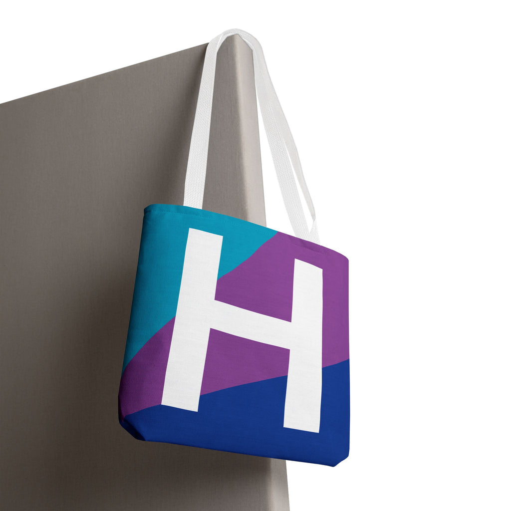 Monogram 'H' Colorblock Tote Bag — Personalized Initial H Shoulder Tote