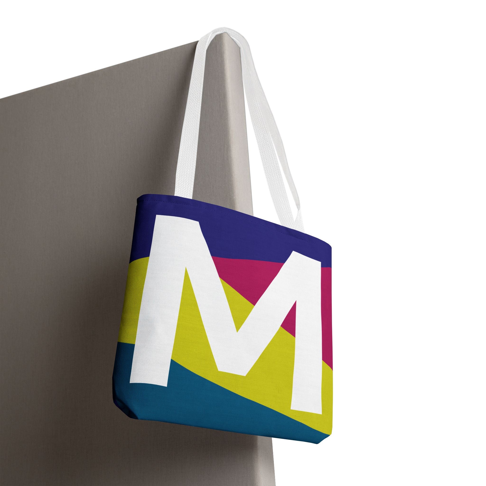 Monogram 'M' Colorblock Tote Bag — Personalized Initial M Shoulder Tote