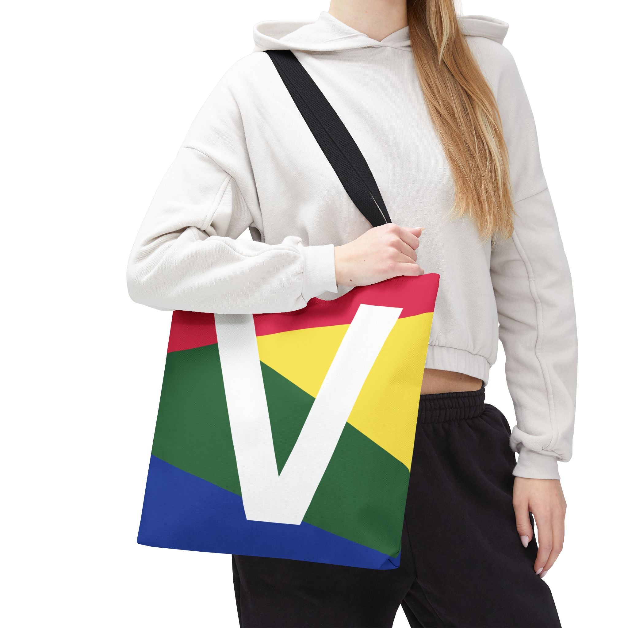 Monogram 'V' Colorblock Tote Bag — Personalized Initial V Shoulder Tote