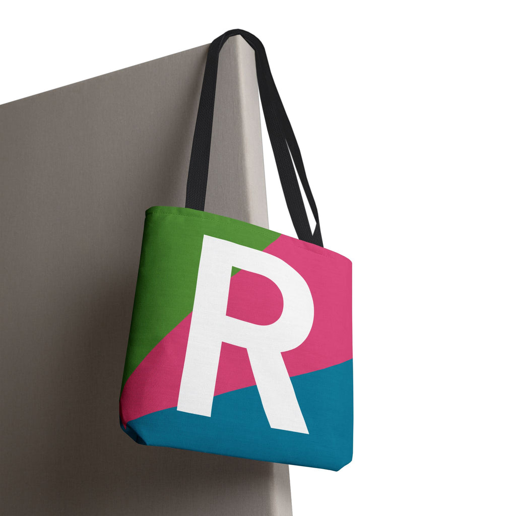 Monogram 'R' Colorblock Tote Bag — Personalized Initial R Shoulder Tote