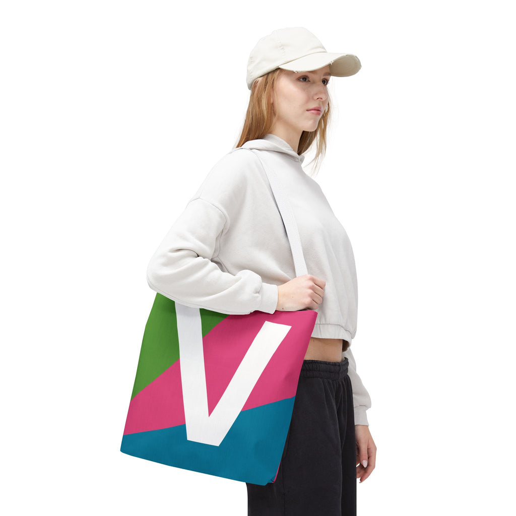 Monogram 'V' Colorblock Tote Bag — Personalized Initial V Shoulder Tote