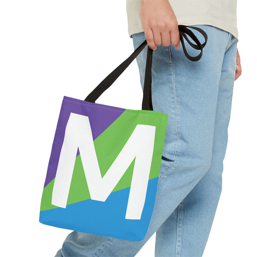 Monogram 'M' Colorblock Tote Bag — Personalized Initial M Shoulder Tote