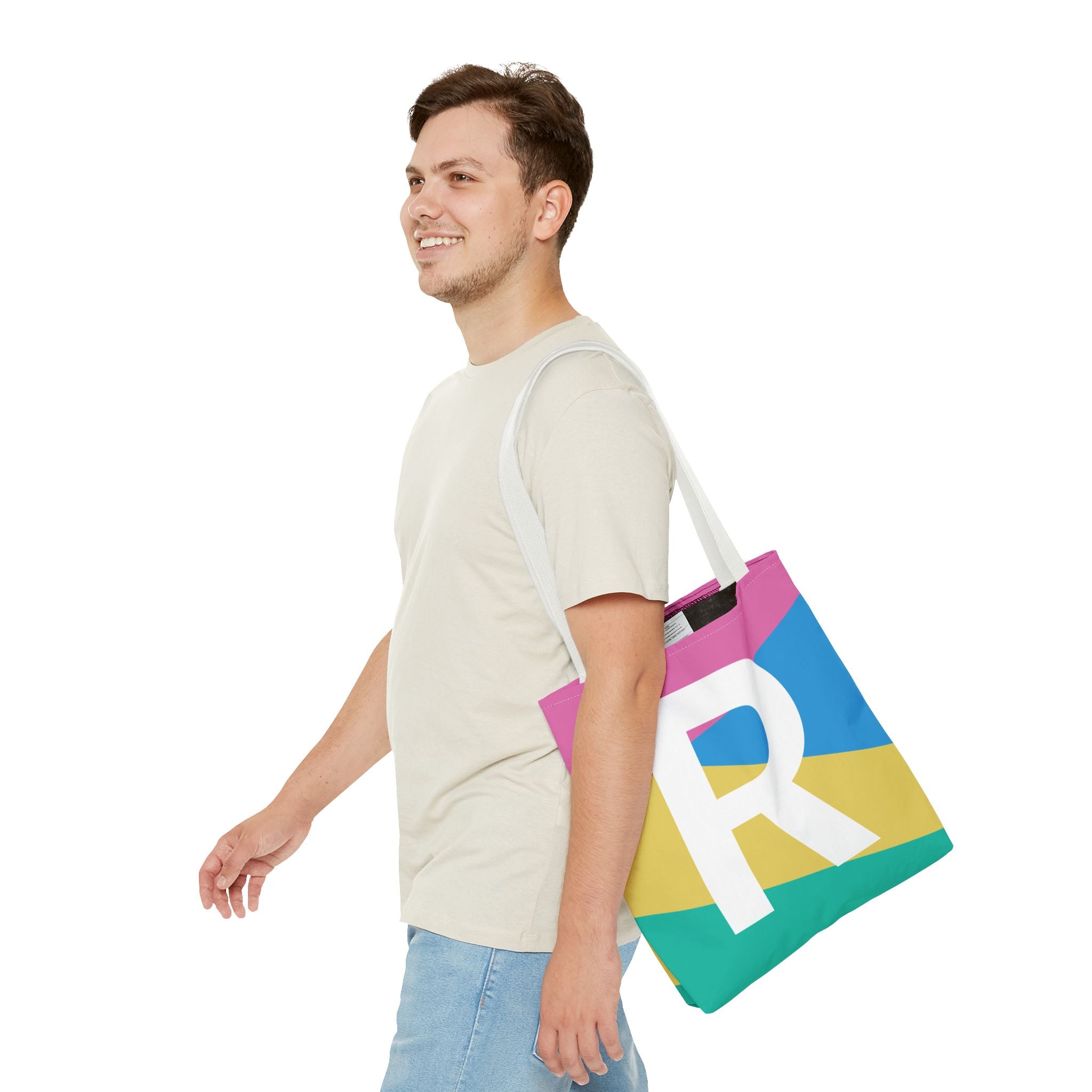 Monogram 'R' Colorblock Tote Bag — Personalized Initial R Shoulder Tote
