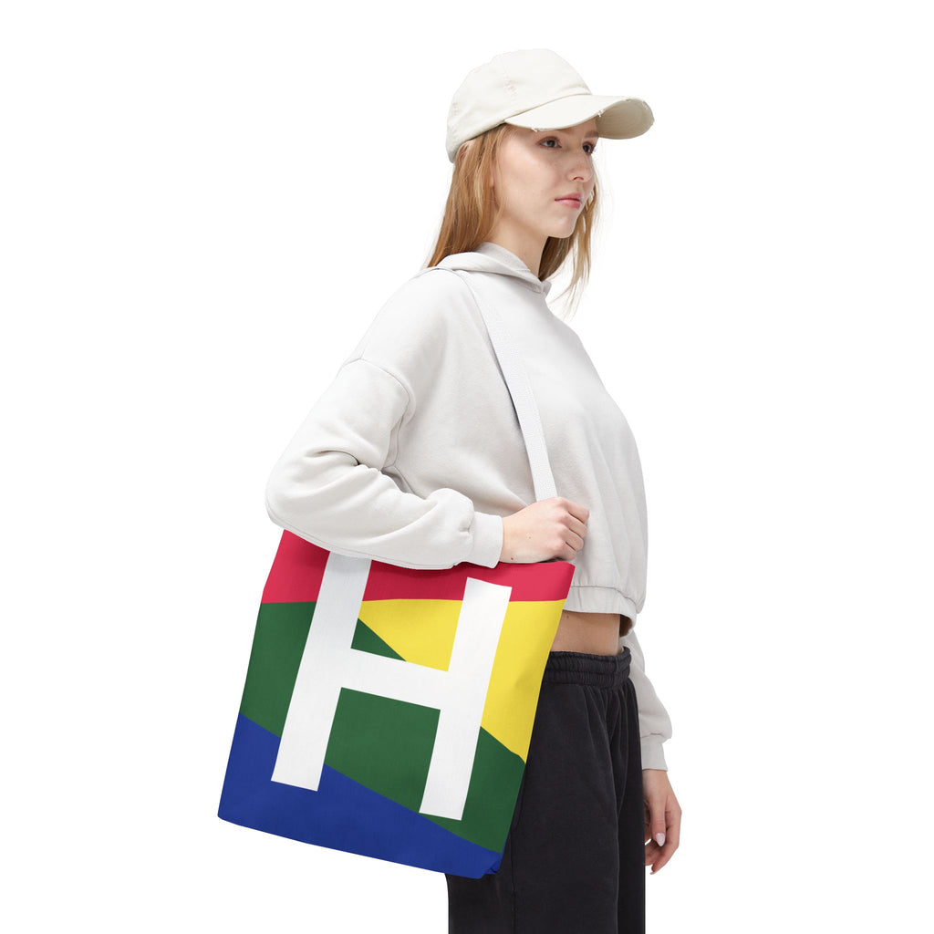 Monogram 'H' Colorblock Tote Bag — Personalized Initial H Shoulder Tote