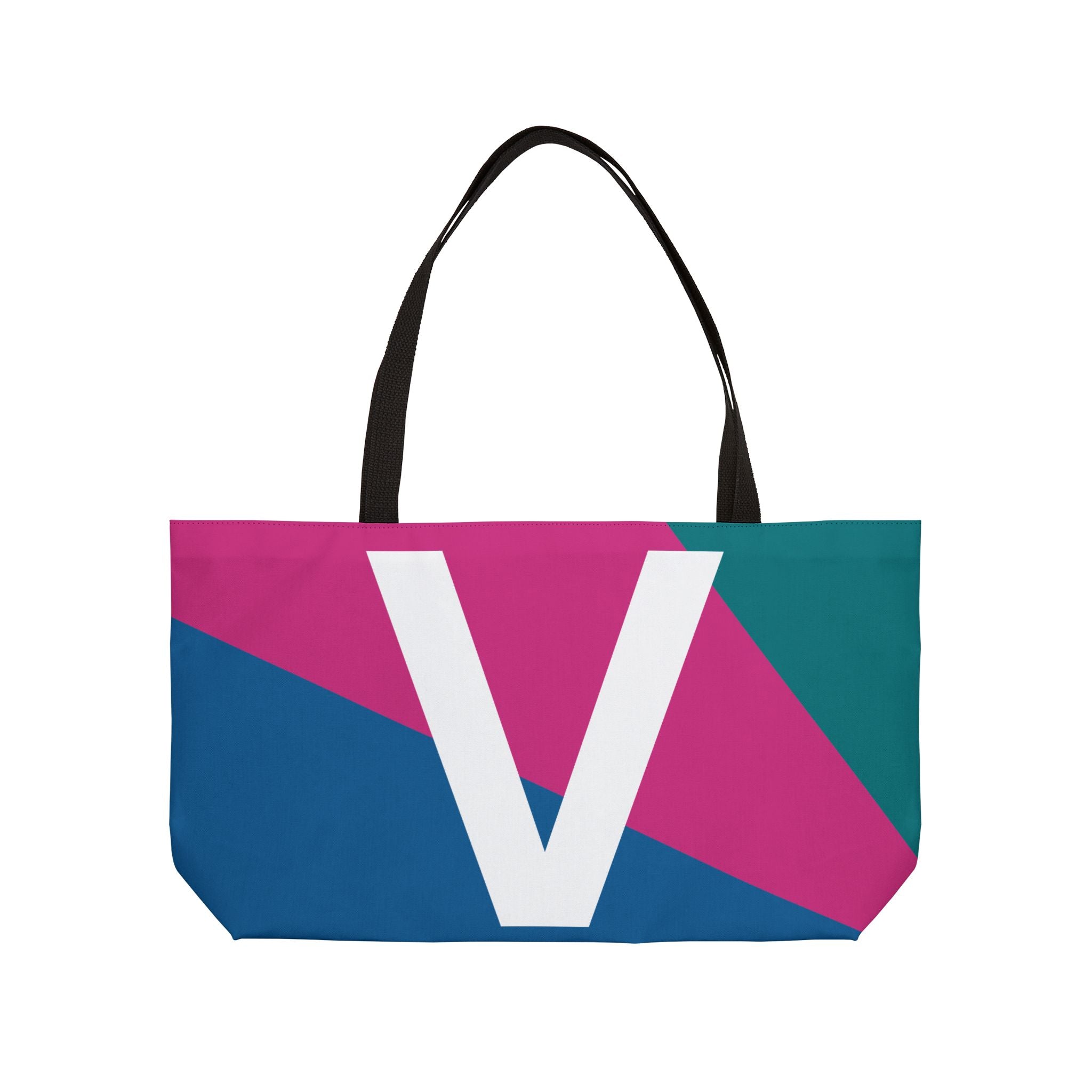 Personalized 'V' Colorblock Tote Bag — Monogram Weekender Tote