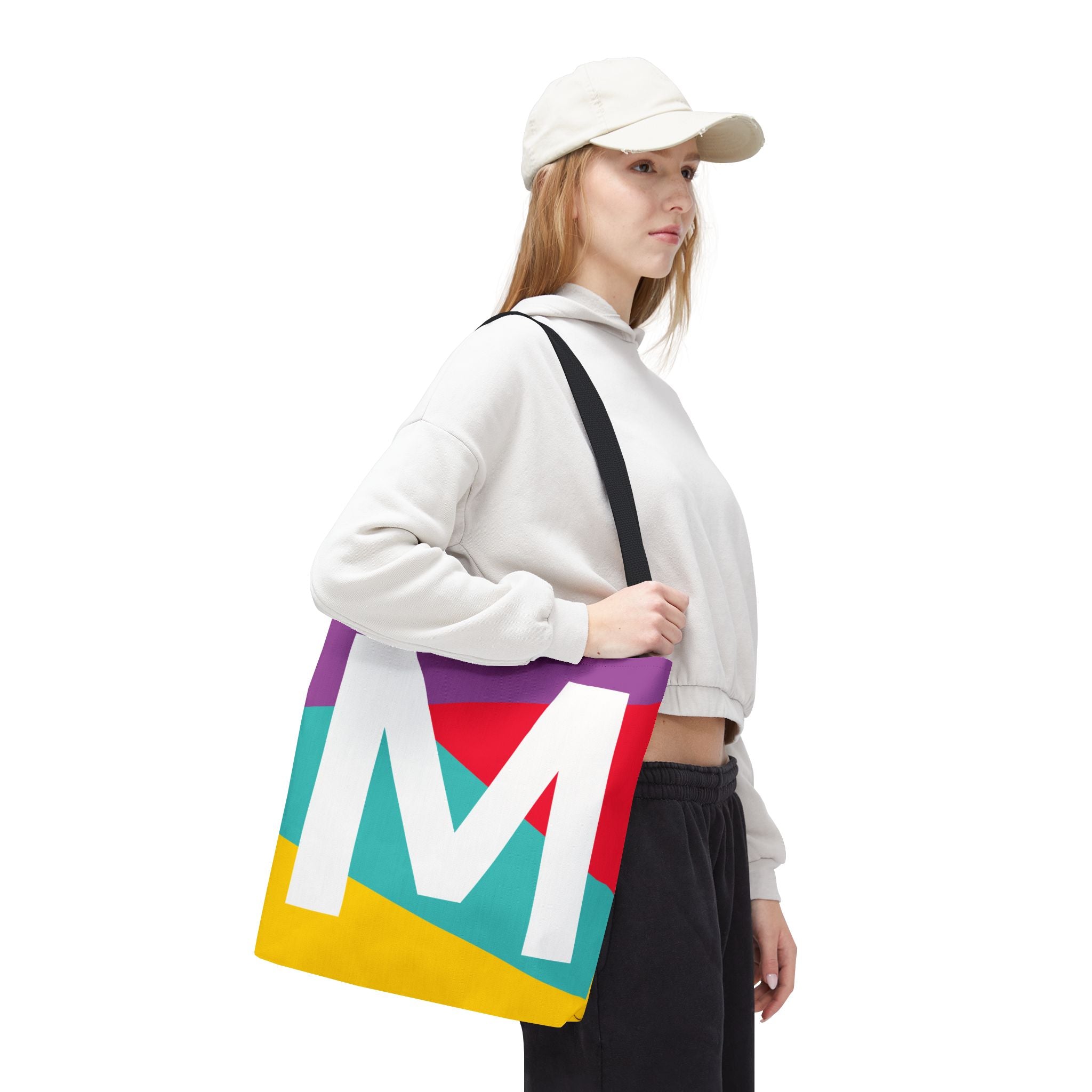 Monogram 'M' Colorblock Tote Bag — Personalized Initial M Shoulder Tote