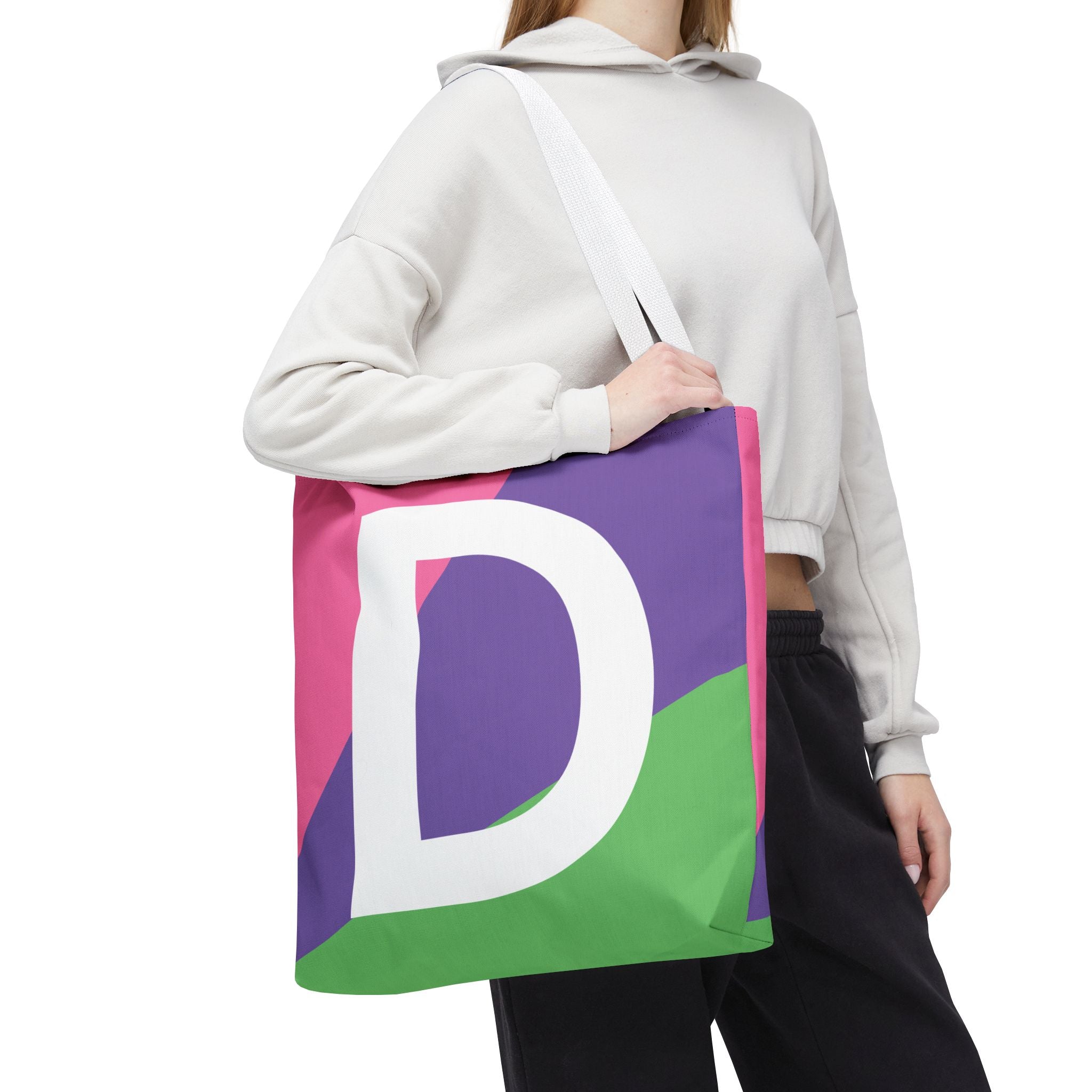 Monogram 'D' Colorblock Tote Bag — Personalized Initial D Shoulder Tote