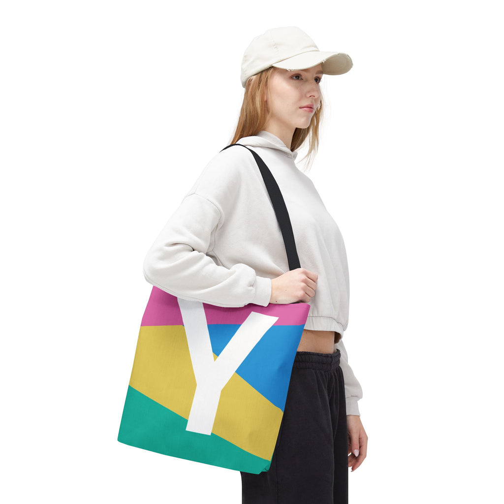Monogram 'Y' Colorblock Tote Bag — Personalized Initial Y Shoulder Tote