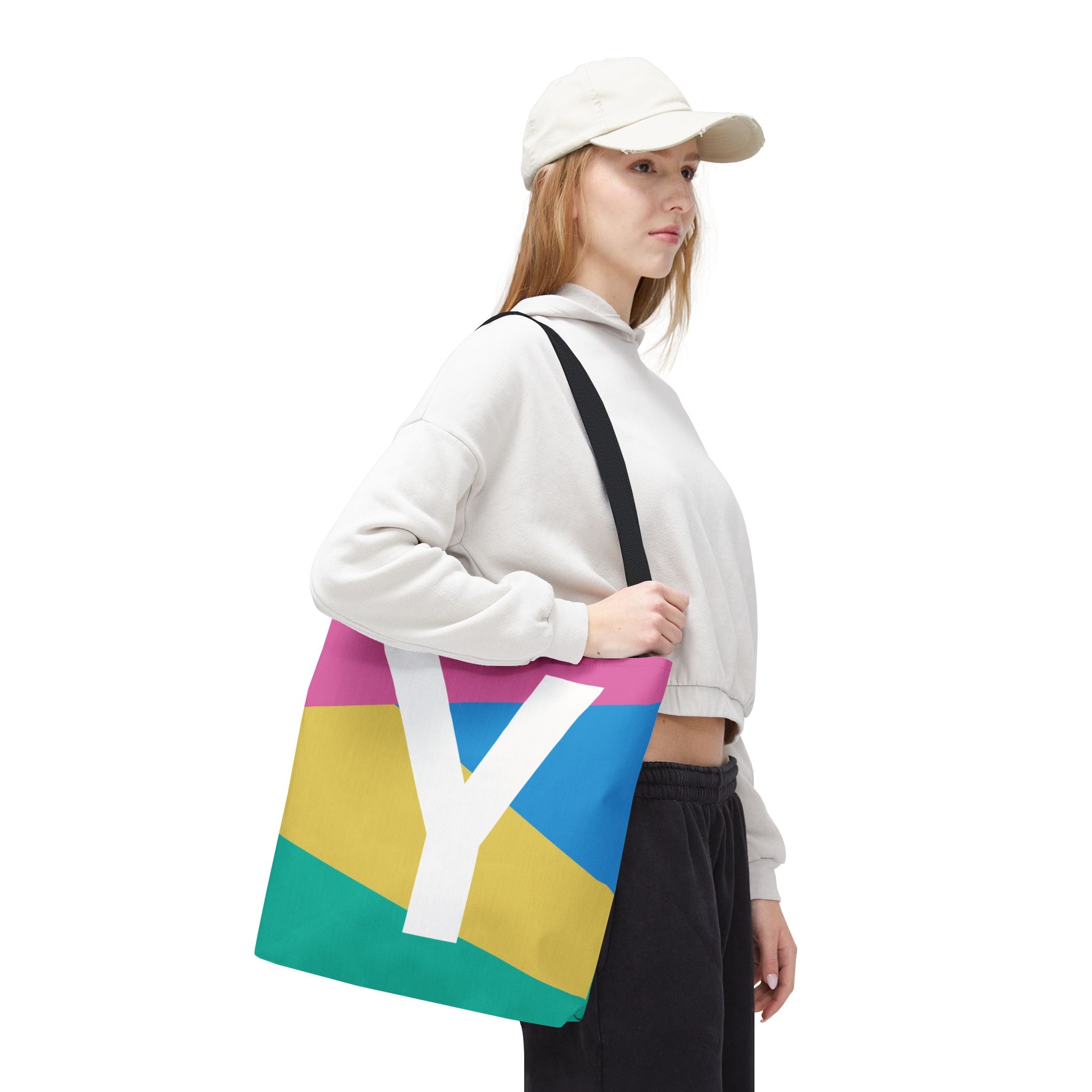 Monogram 'Y' Colorblock Tote Bag — Personalized Initial Y Shoulder Tote
