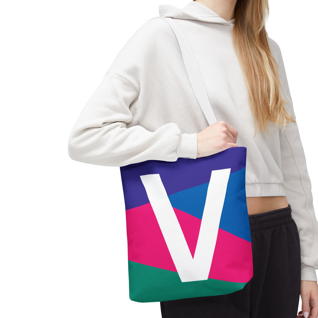 Monogram 'V' Colorblock Tote Bag — Personalized Initial V Shoulder Tote