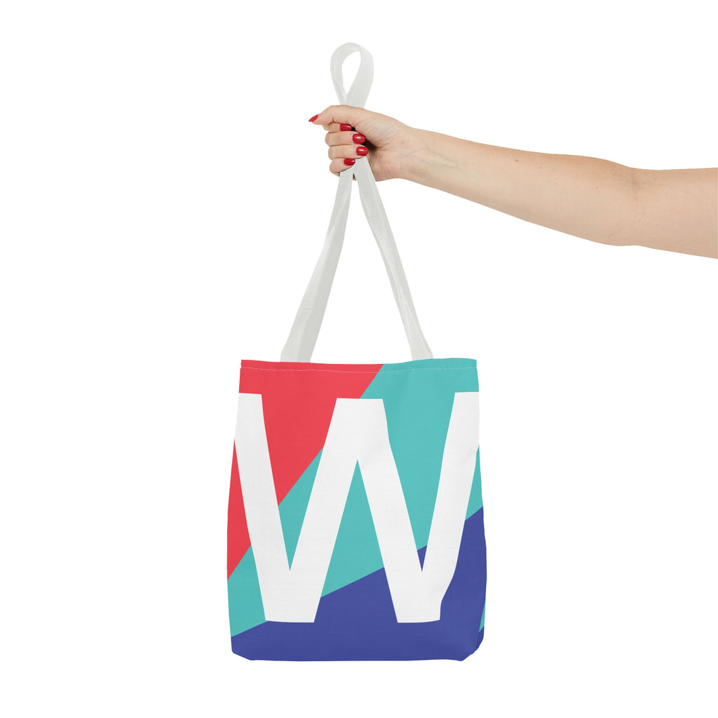 Monogram 'W' Colorblock Tote Bag — Personalized Initial W Shoulder Tote