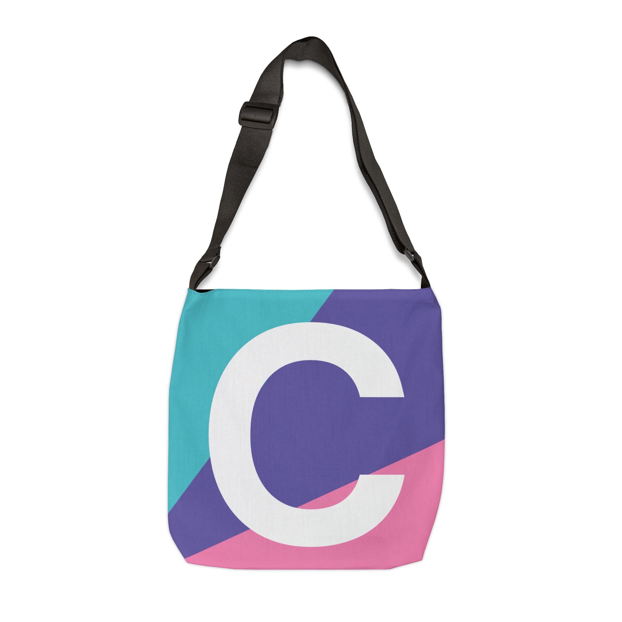 Initial Letter 'C' Colorblock Adjustable Tote Bag — Monogram Alphabet Shoulder Bag
