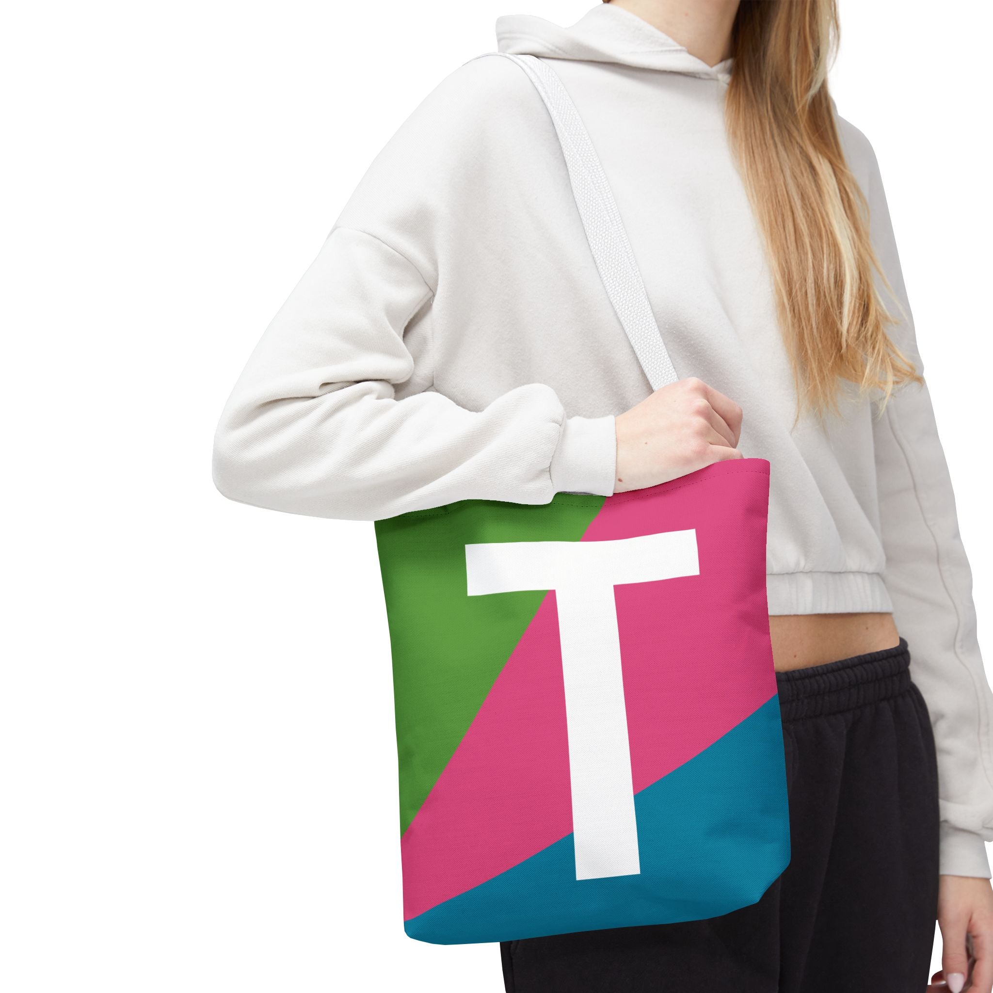 Monogram 'T' Colorblock Tote Bag — Personalized Initial T Shoulder Tote