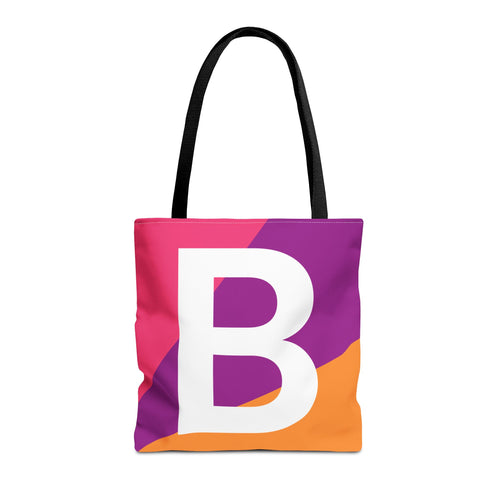Monogram 'B' Colorblock Tote Bag — Personalized Initial B Shoulder Tote