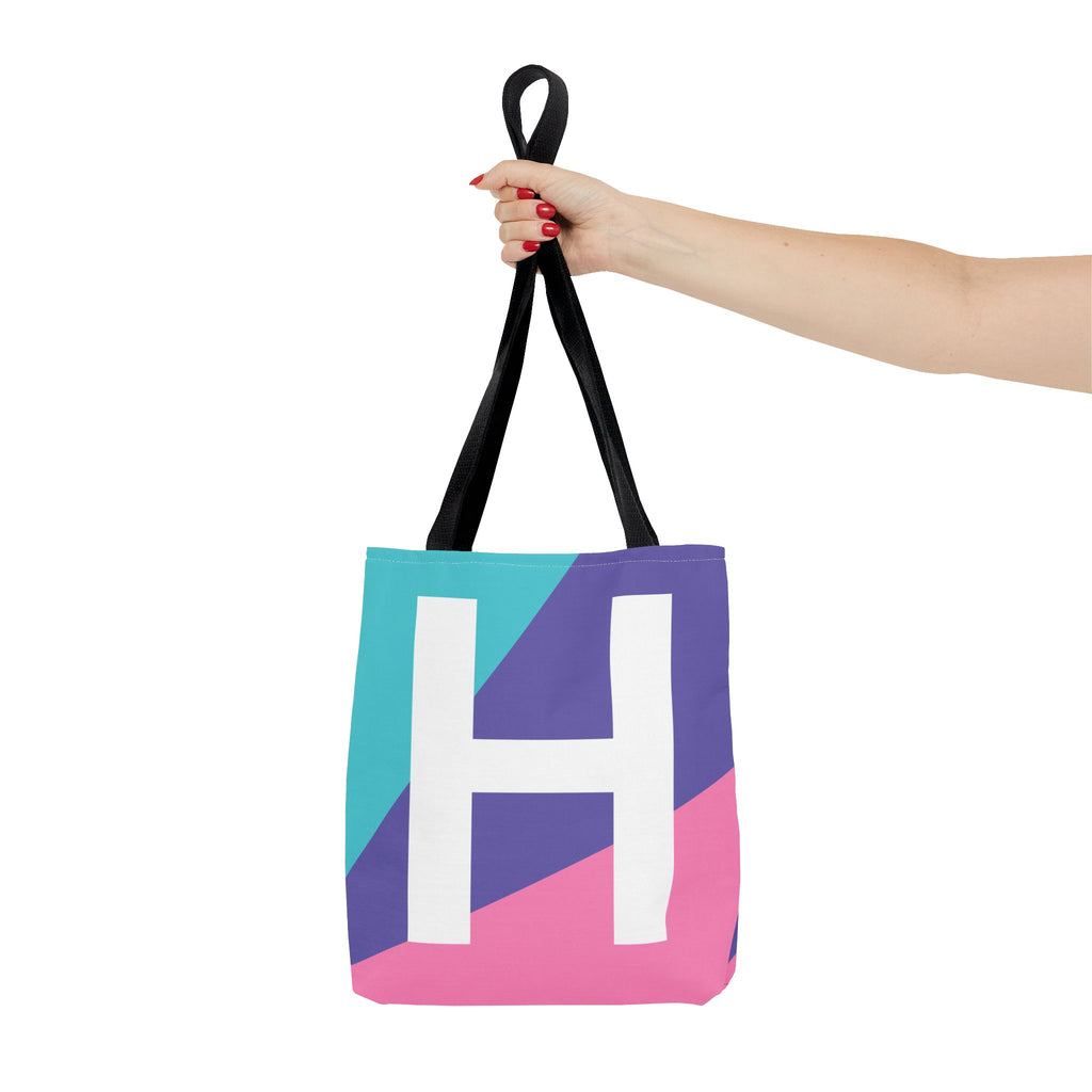 Monogram 'H' Colorblock Tote Bag — Personalized Initial H Shoulder Tote