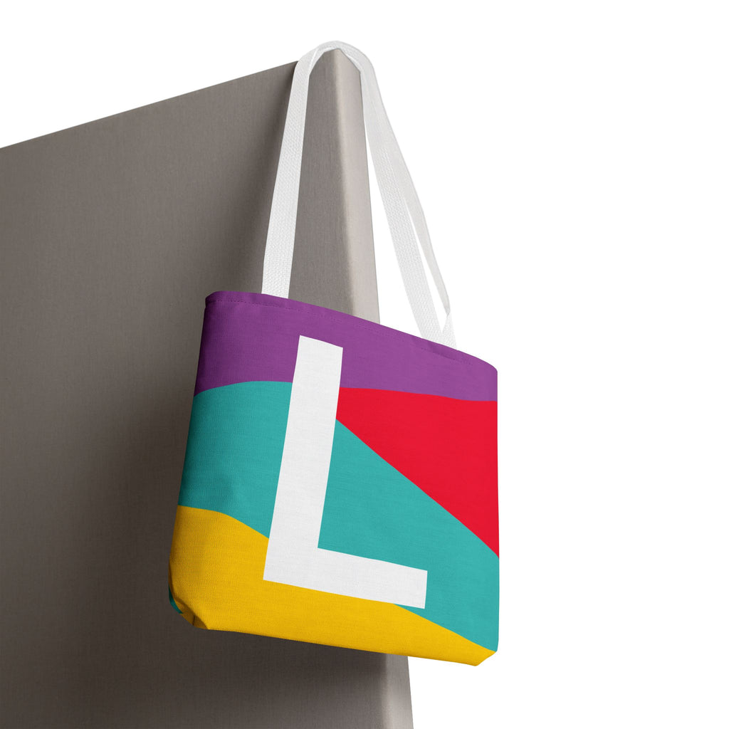 Monogram 'L' Colorblock Tote Bag — Personalized Initial L Shoulder Tote