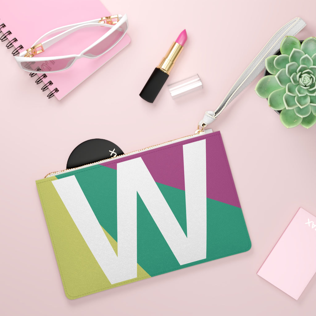 Monogram 'W' Colorblock Clutch Bag — Bold Geometric Wristlet for Everyday & Gifts