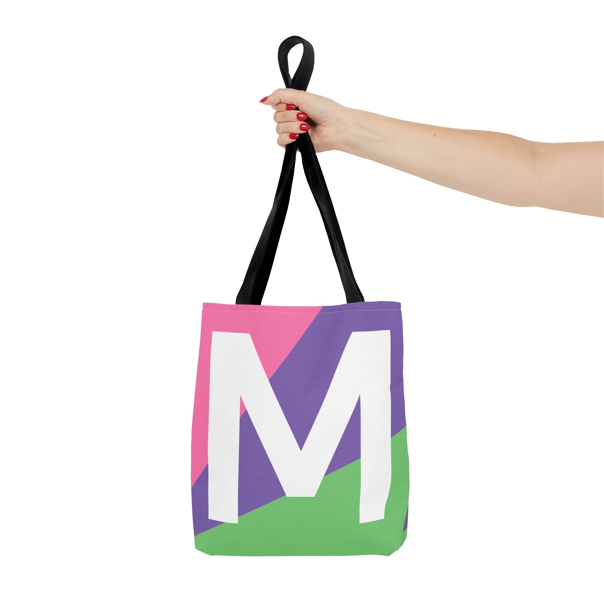 Monogram 'M' Colorblock Tote Bag — Personalized Initial M Shoulder Tote