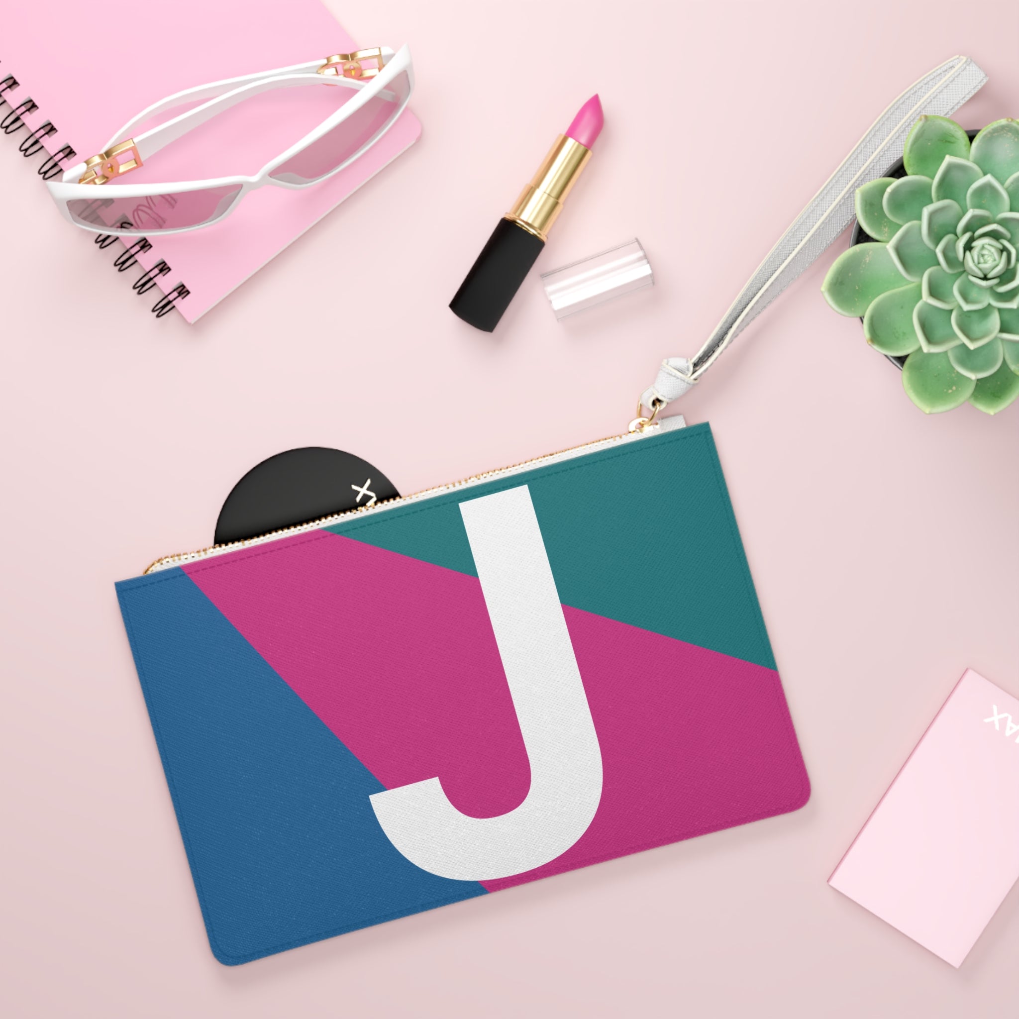 Monogram 'J' Colorblock Clutch Bag — Bold Geometric Wristlet for Everyday & Gifts