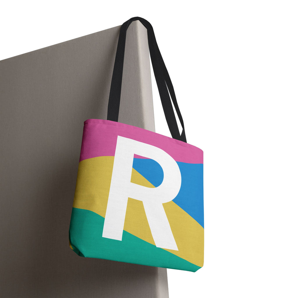 Monogram 'R' Colorblock Tote Bag — Personalized Initial R Shoulder Tote