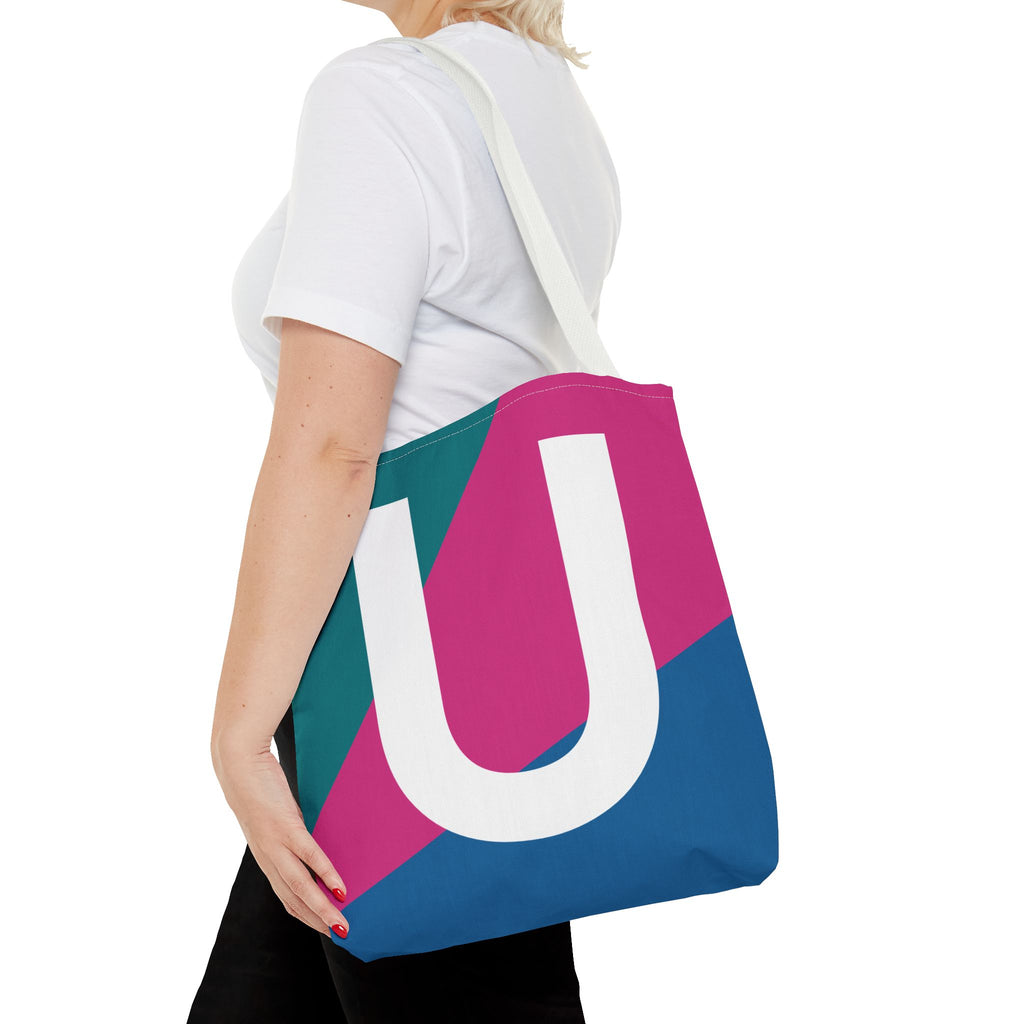 Monogram 'U' Colorblock Tote Bag — Personalized Initial U Shoulder Tote