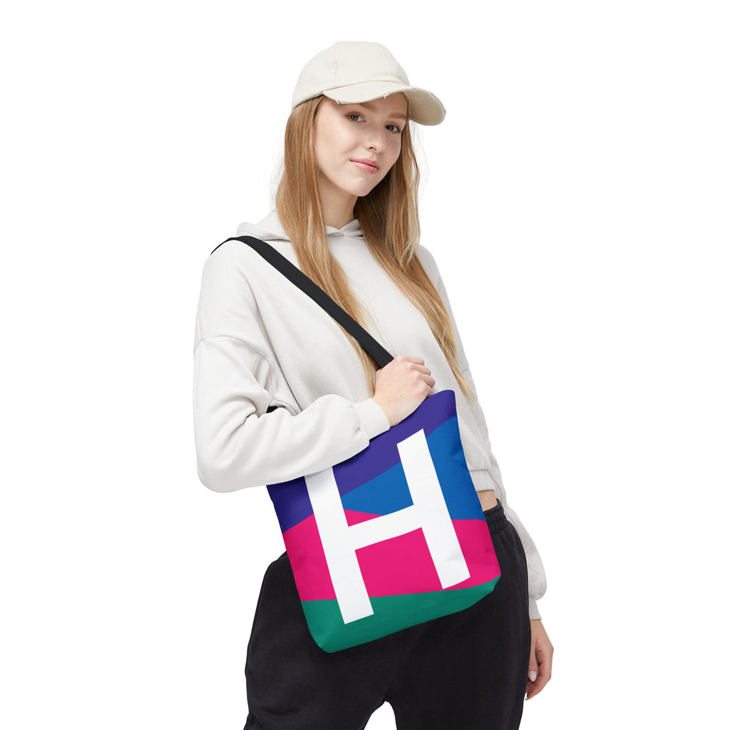Monogram 'H' Colorblock Tote Bag — Personalized Initial H Shoulder Tote