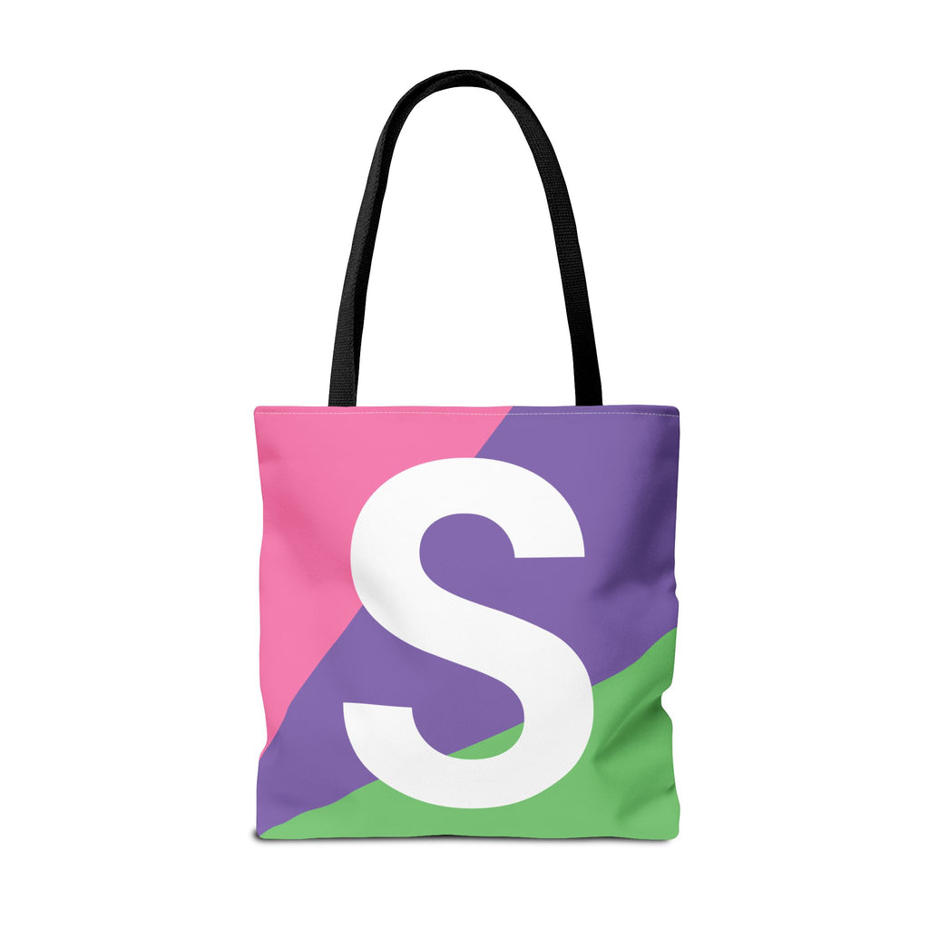 Monogram 'S' Colorblock Tote Bag — Personalized Initial S Shoulder Tote