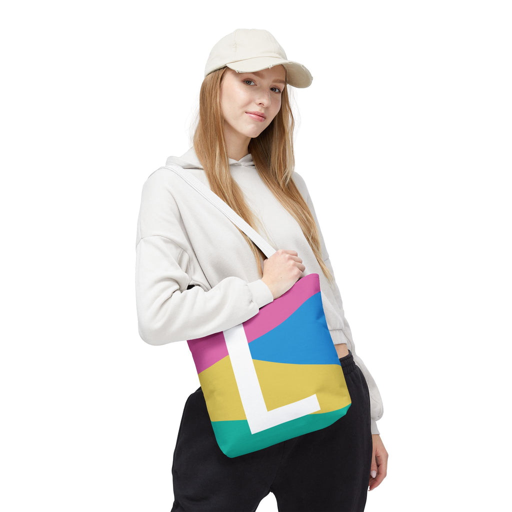 Monogram 'L' Colorblock Tote Bag — Personalized Initial L Shoulder Tote
