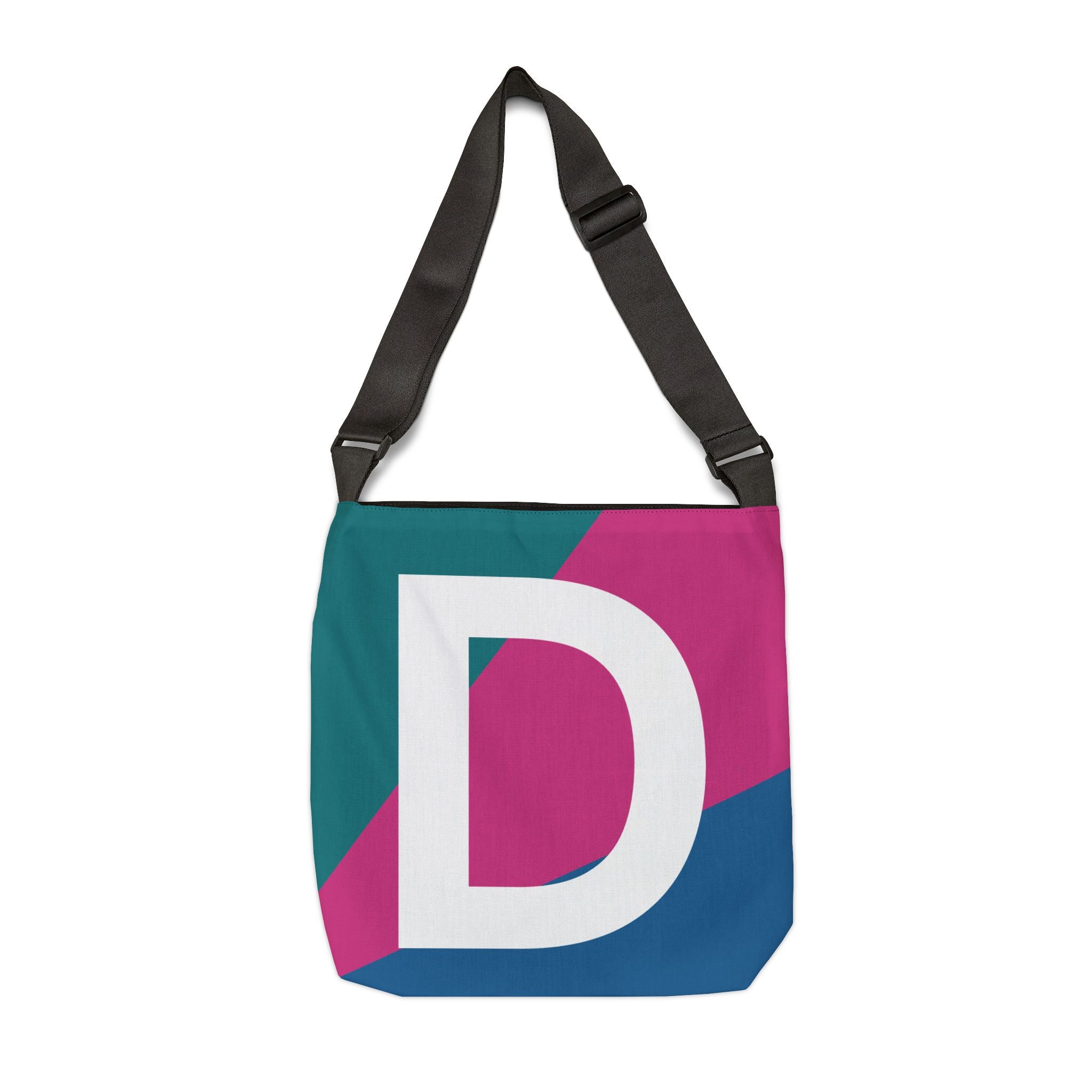 Initial Letter 'D' Colorblock Adjustable Tote Bag — Monogram Alphabet Shoulder Bag