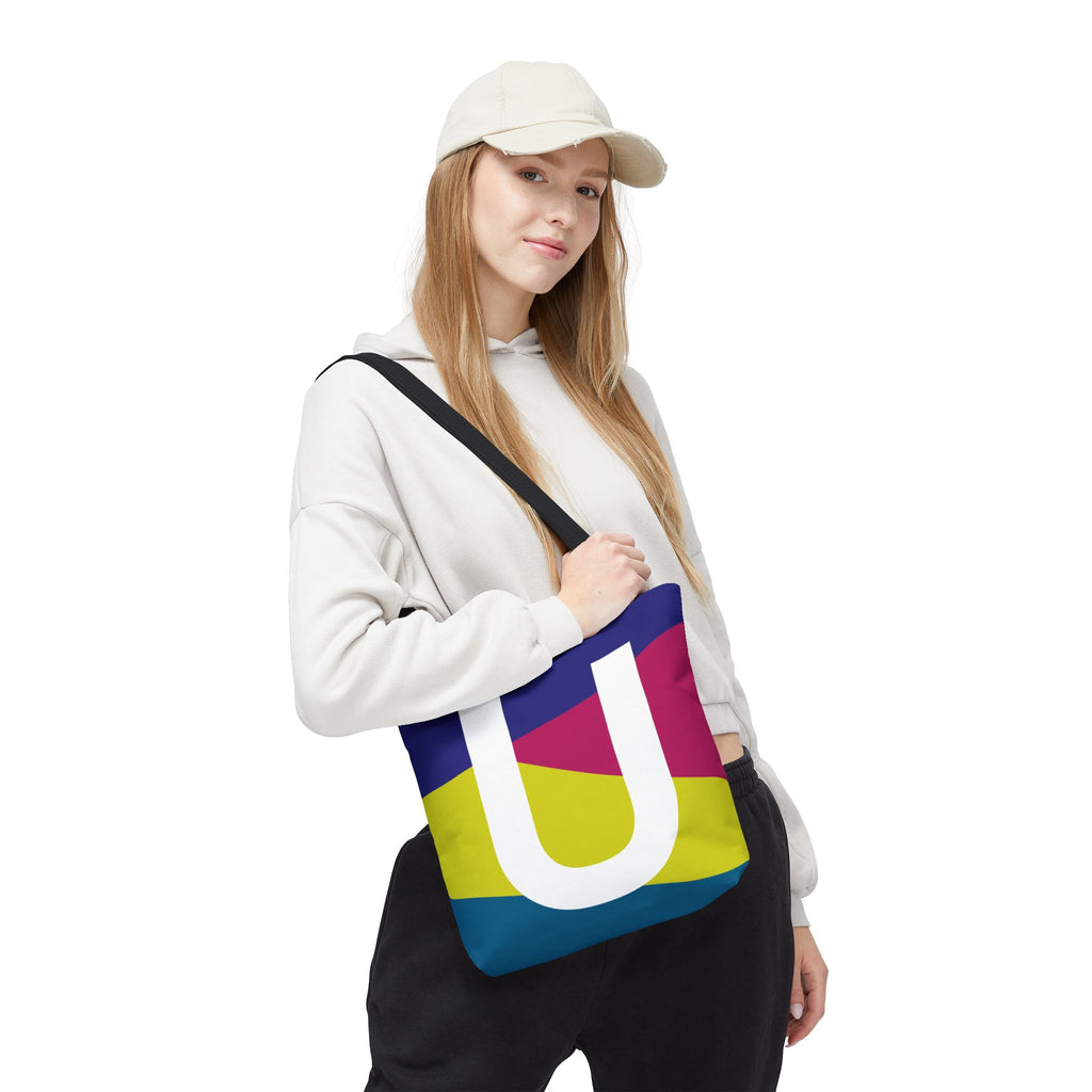 Monogram 'U' Colorblock Tote Bag — Personalized Initial U Shoulder Tote