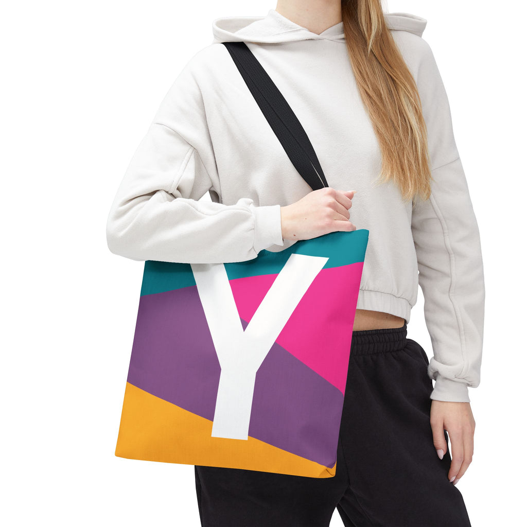 Monogram 'Y' Colorblock Tote Bag — Personalized Initial Y Shoulder Tote