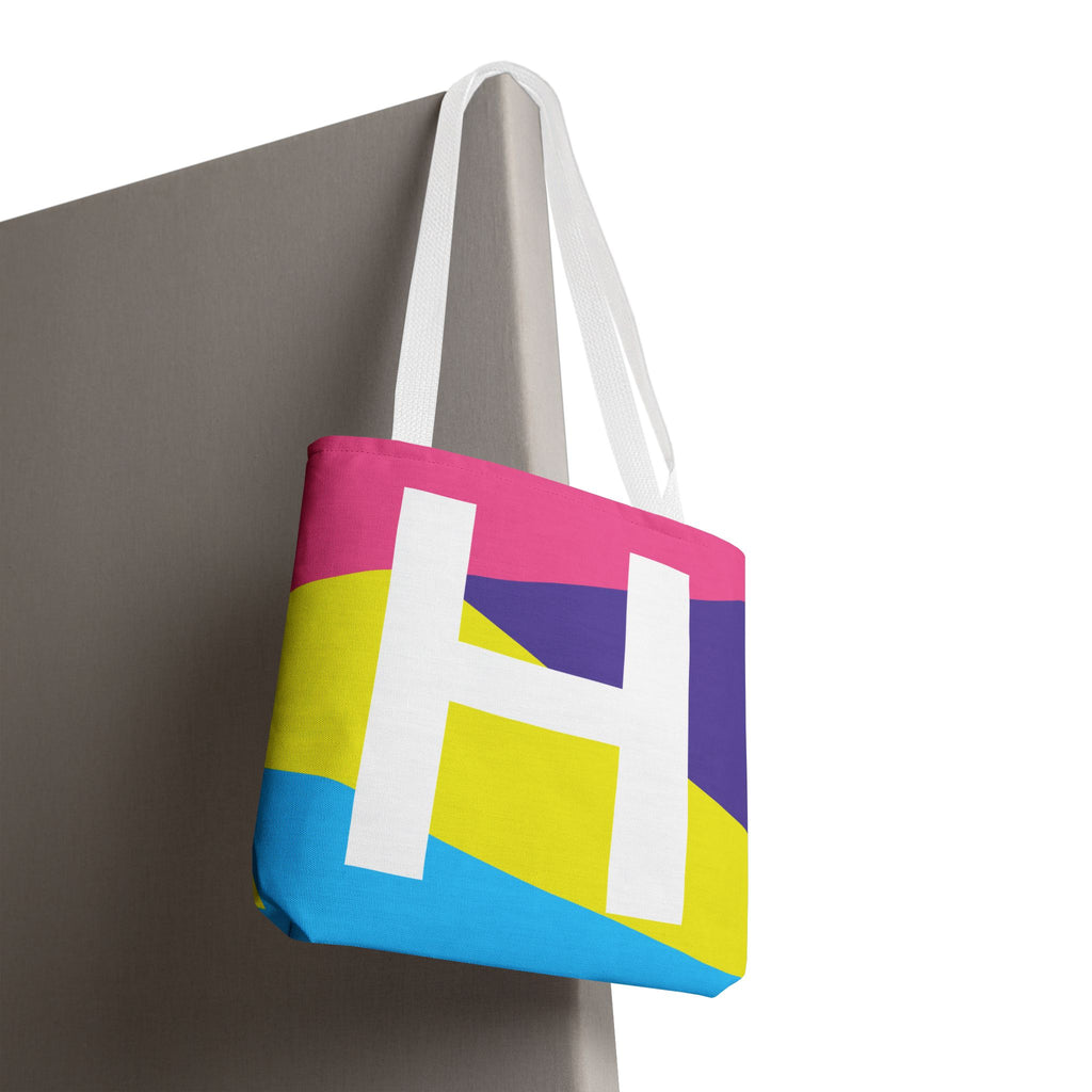 Monogram 'H' Colorblock Tote Bag — Personalized Initial H Shoulder Tote