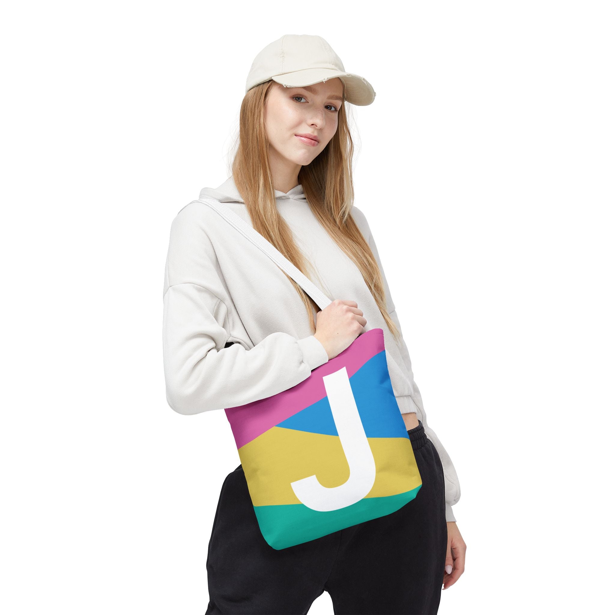 Monogram 'J' Colorblock Tote Bag — Personalized Initial J Shoulder Tote
