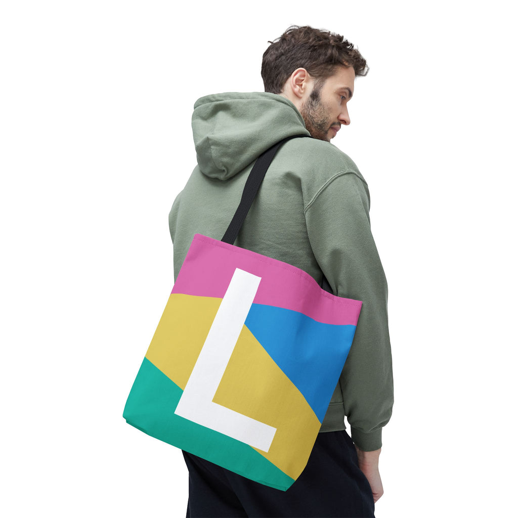 Monogram 'L' Colorblock Tote Bag — Personalized Initial L Shoulder Tote