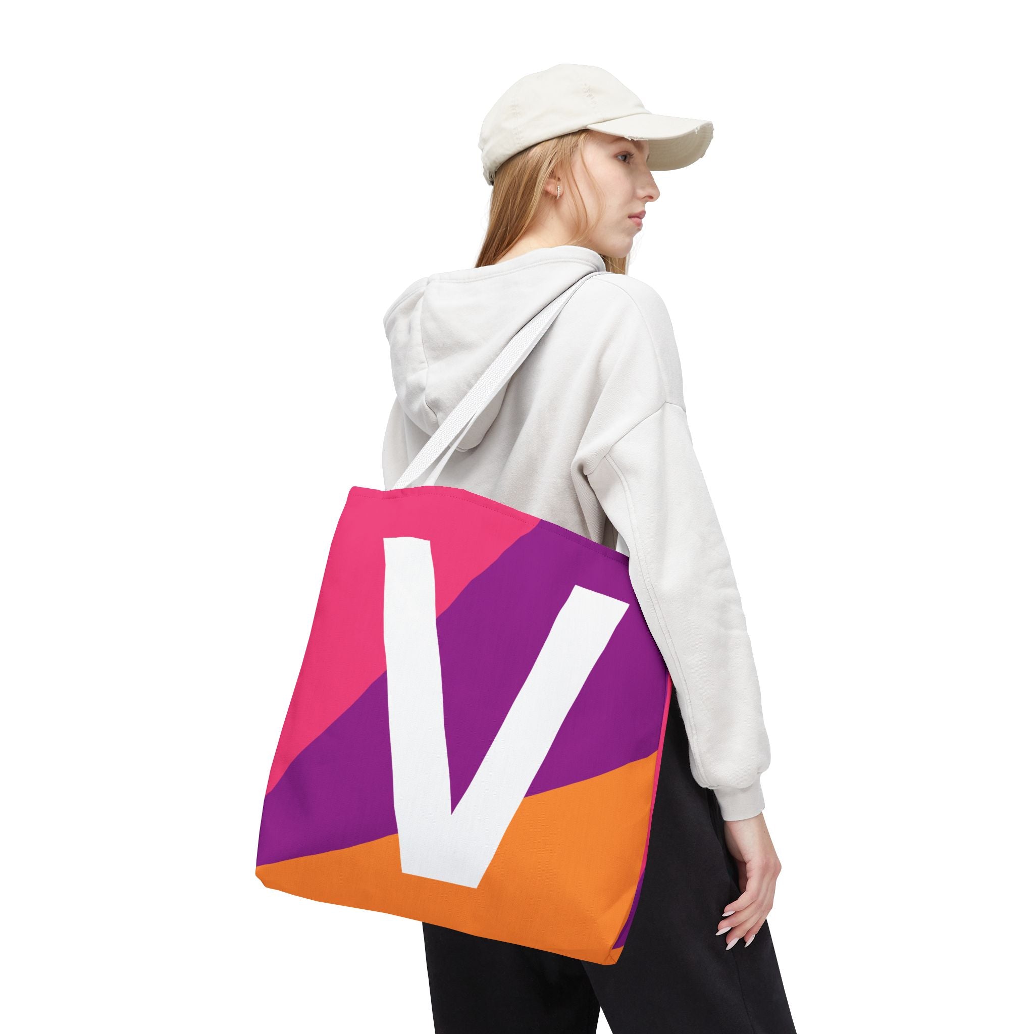 Monogram 'V' Colorblock Tote Bag — Personalized Initial V Shoulder Tote