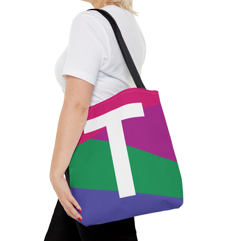 Monogram 'T' Colorblock Tote Bag — Personalized Initial T Shoulder Tote