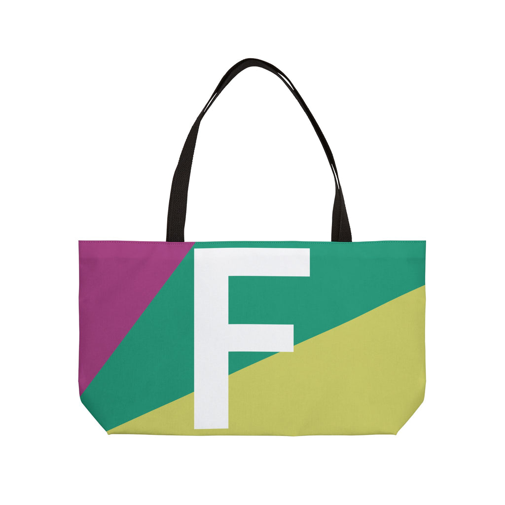 Personalized 'F' Colorblock Tote Bag — Monogram Weekender Tote